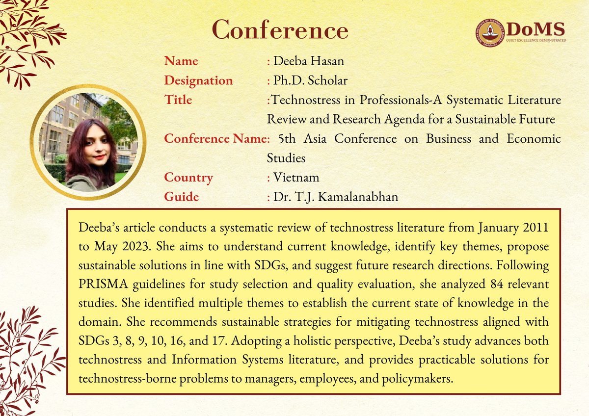 Research_DoMs's tweet photo. Here are the remarkable achievements of our Research Scholars for the month of August 2023! DoMS, IIT Madras congratulates you all!
#doms #iitmadras #management #research https://t.co/27JWUuA9Lc