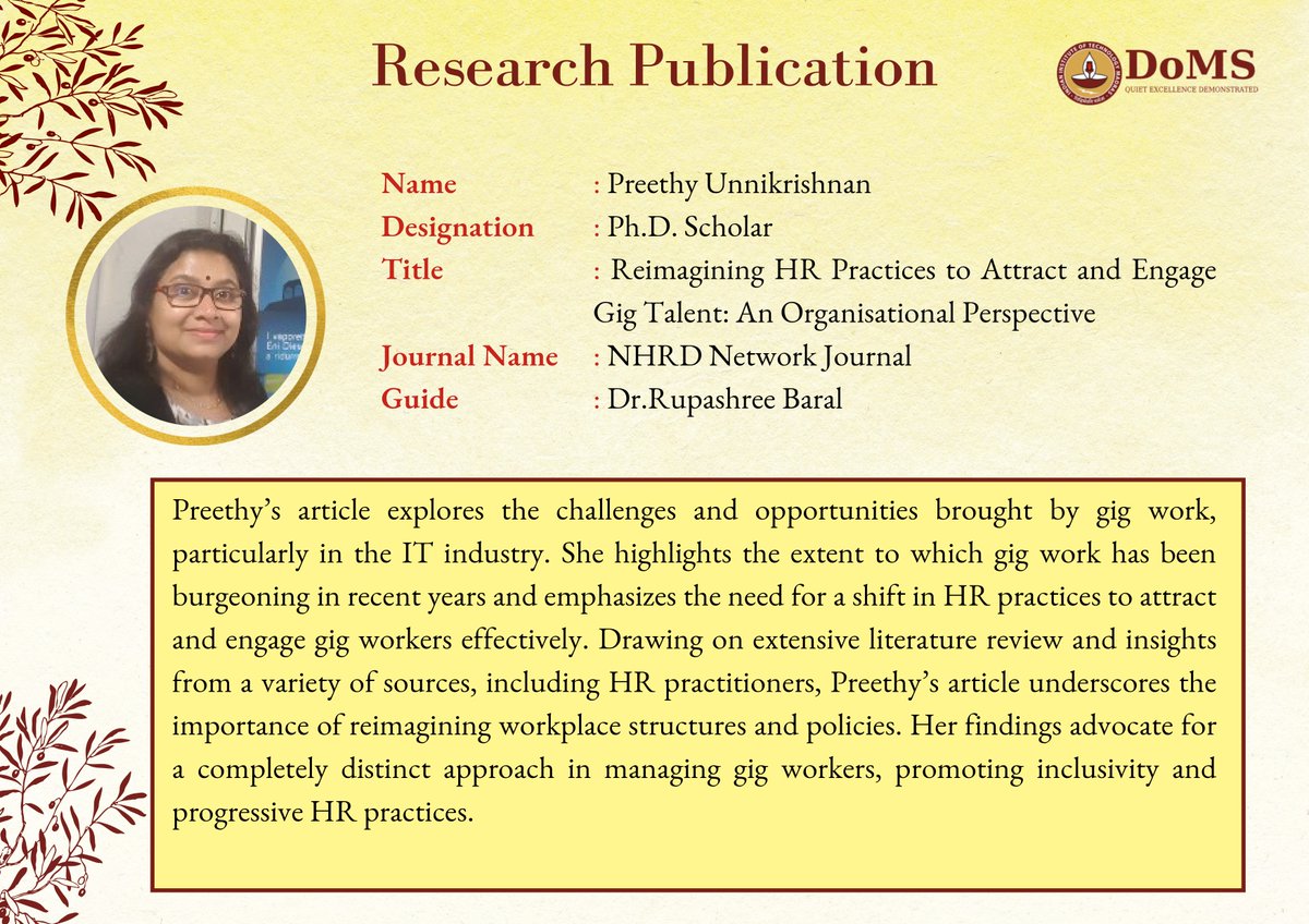 Research_DoMs's tweet photo. Here are the remarkable achievements of our Research Scholars for the month of August 2023! DoMS, IIT Madras congratulates you all!
#doms #iitmadras #management #research https://t.co/27JWUuA9Lc