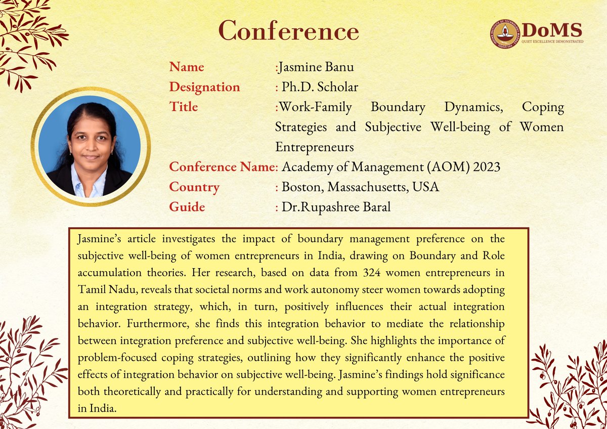Research_DoMs's tweet photo. Here are the remarkable achievements of our Research Scholars for the month of August 2023! DoMS, IIT Madras congratulates you all!
#doms #iitmadras #management #research https://t.co/27JWUuA9Lc