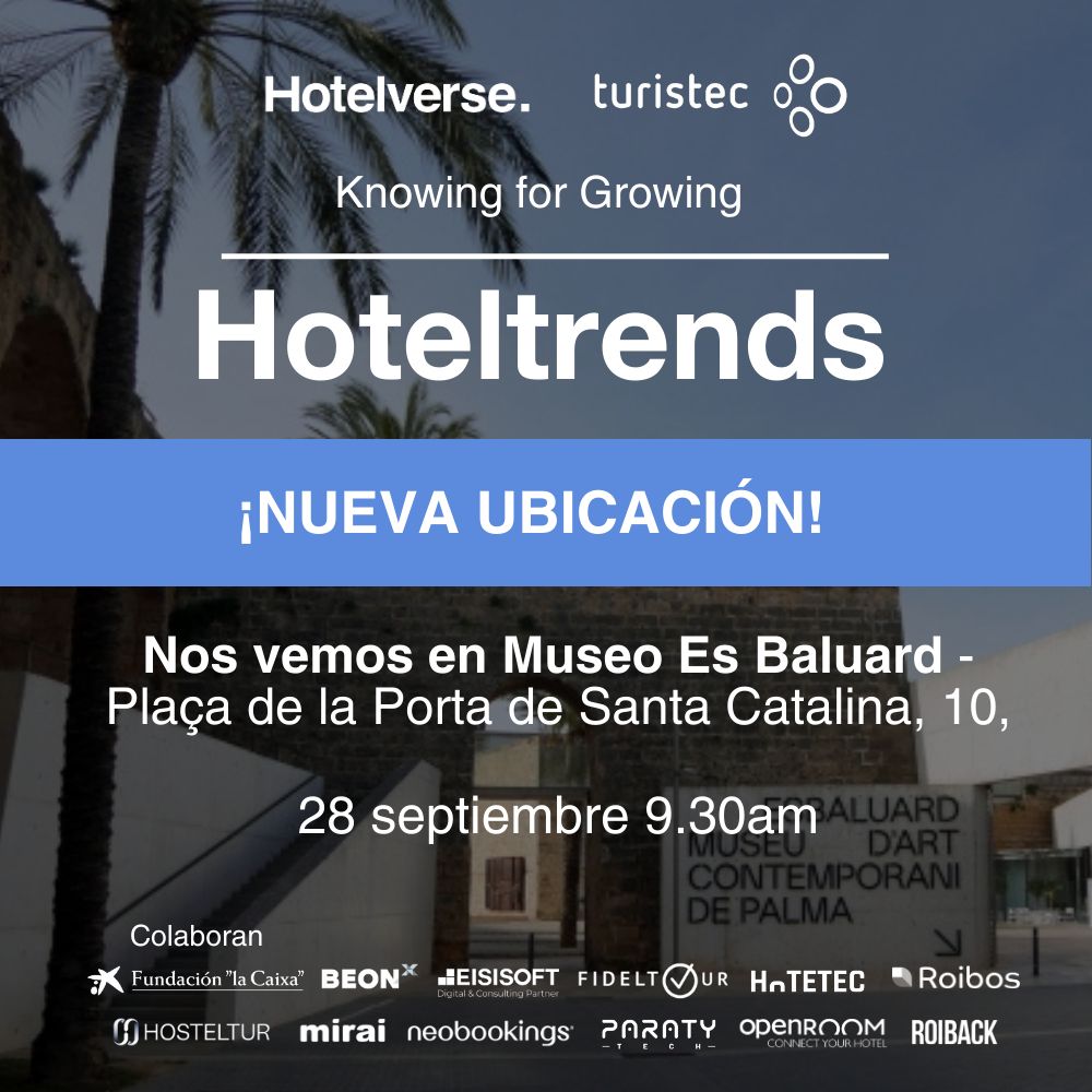 📢​ ¡Cambio de ubicación para el #Hoteltrends!

El próximo jueves 28 de septiembre tienes una cita con “Knowing for Growing: #Hoteltrends”, de la mano de @HotelverseTech y @turistec que se llevará a cabo en @esbaluardmuseu de Palma.

¡Inscríbete ya!  cutt.ly/6wcJRrft
