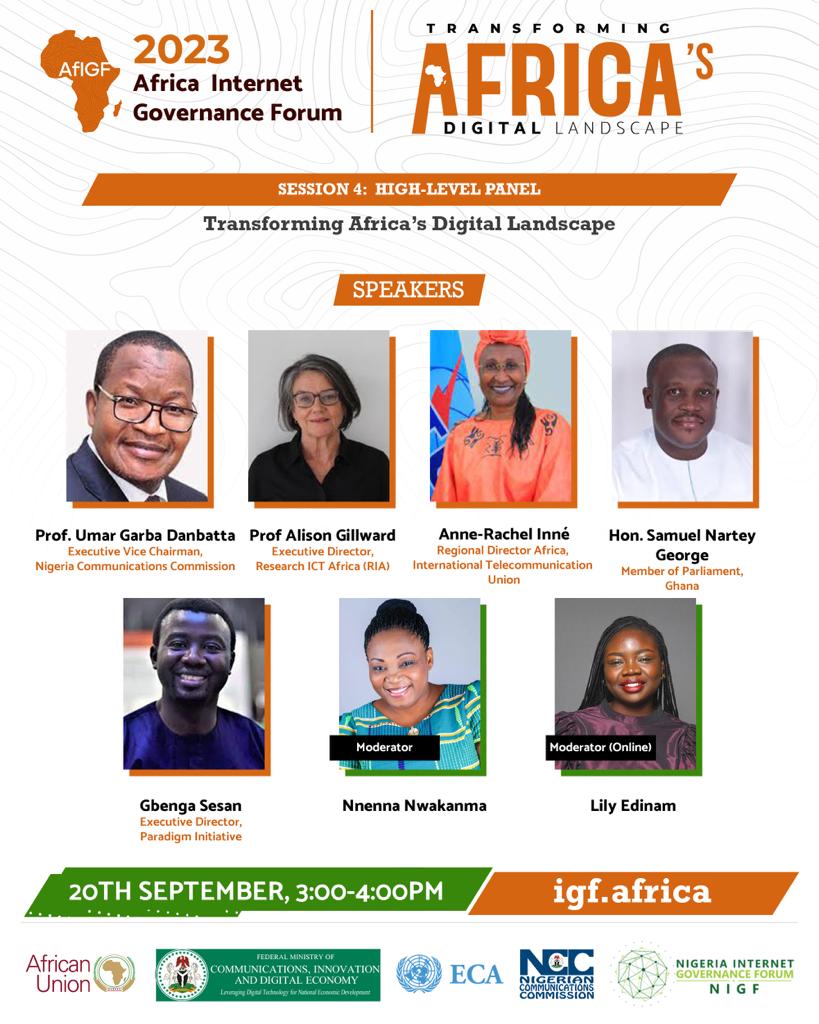 Following the Opening Ceremony Today at Africa IGF, we have The High-Level Panel on 'Transforming Africa's Digital Landscape' that is set to redefine Africa's digital future. #AfIGF2023 #DigitalAfrica