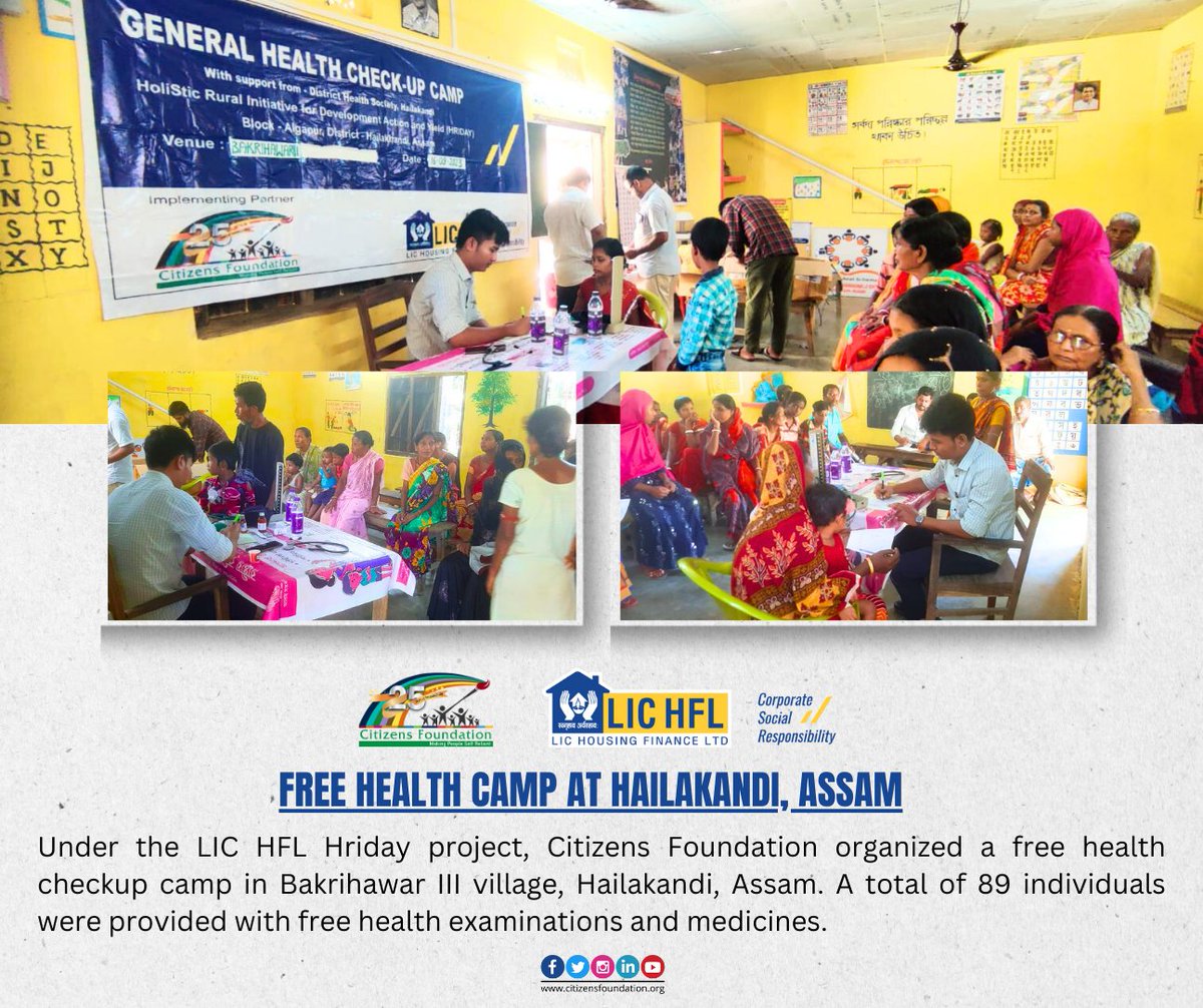 citizens_cf's tweet photo. Under the @LIC_HFL Hriday project, @Citizens_cf conducted a free health camp, extending care to 89 individuals with health checkup and essential medicines. #HealthForAll #CFat26 https://t.co/Mb1tvMn3Ev