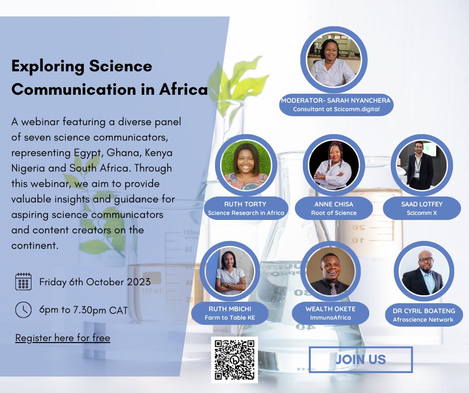 wealthokete_'s tweet photo. On October 6, 2023, I'll be sharing the virtual stage with 6 phenomenal science communicators, writers, and podcasters across Africa. 

@SaadLotfey, @RuthTorty, @Annelinda_c, @Mbui_M, @TheSarahNyakeri, @CYRILBOAT

@Open_Notebook

#scicomm #sciencecommunication #africa https://t.co/nzgjjIznxA