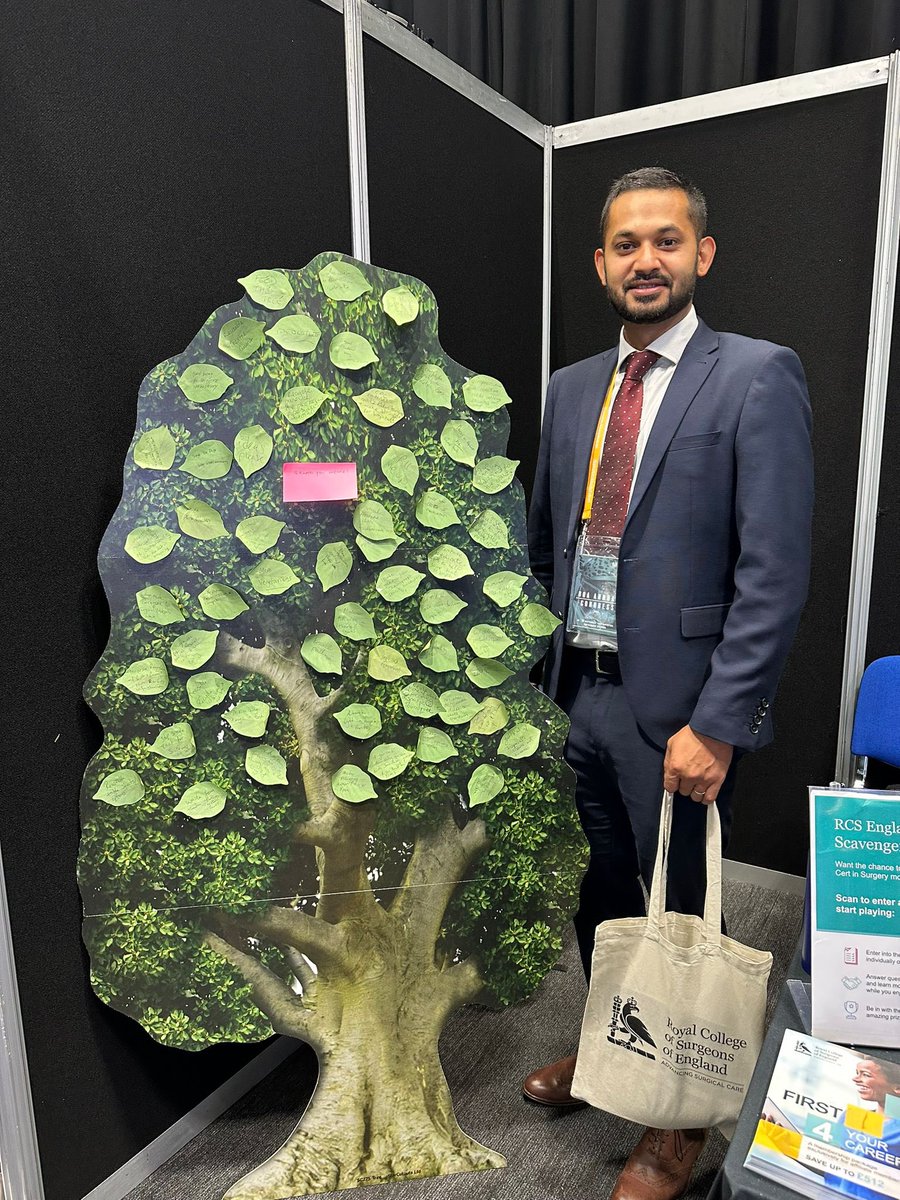 zenevex's tweet photo. An early visitor to the @RCSnews stand at the @BritOrthopaedic Congress - @OrthopaedicsSOS sharing good practice and news on sustainability in orthopaedics - and adding a leaf to our sustainabili-tree! https://t.co/nSO9ledM9c