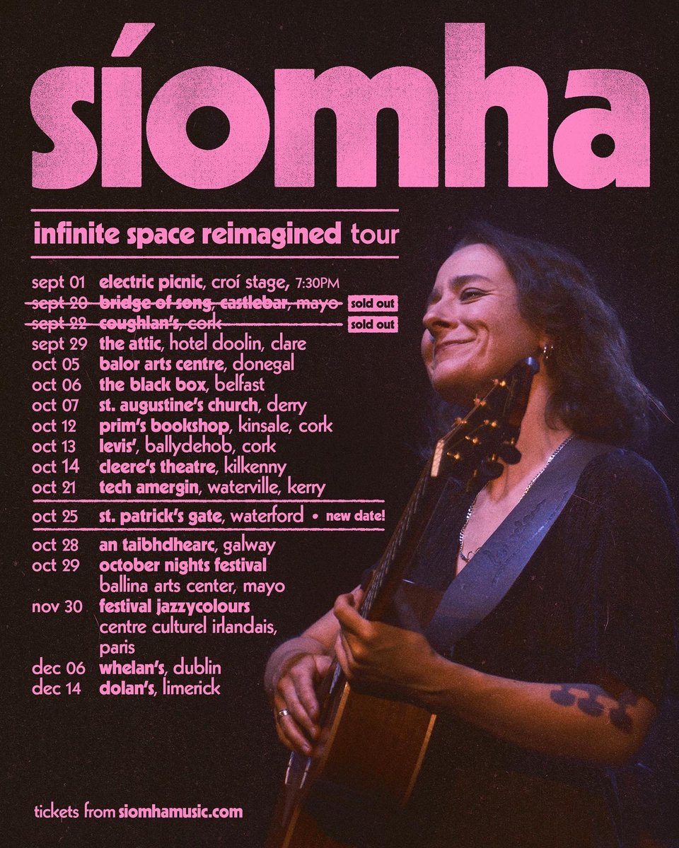First 2 shows are now DÍOLTA AMACH ✨ New date just added in Waterford - my first show there which I am excited about. I am excited about a lot of things this week ☄️ tix.to/tour2023 Design @sebi.white Photo: @zebateira tix.to/tour2023