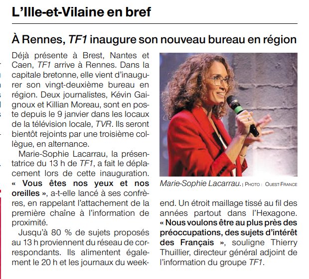 🚀L’inauguration du 22ème bureau <a href="/TF1/">TF1</a> <a href="/LCI/">LCI</a> c’était ce mardi 19/09 à #Rennes dans le magnifique Couvent des Jacobins 🙏🏻
<a href="/ThThuillier/">Thierry Thuillier</a> et <a href="/MSLacarrau/">Marie-Sophie Lacarrau</a> étaient là avec les équipes de <a href="/TF1/">TF1</a> en région <a href="/HembertSeb/">sébastien Hembert</a> 👍
CC <a href="/romainhussenot/">Romain Hussenot</a> <a href="/sander_news/">S. RANG des ADRETS</a> 

Et <a href="/OuestFrance/">Ouest-France</a> était aussi présent 😉