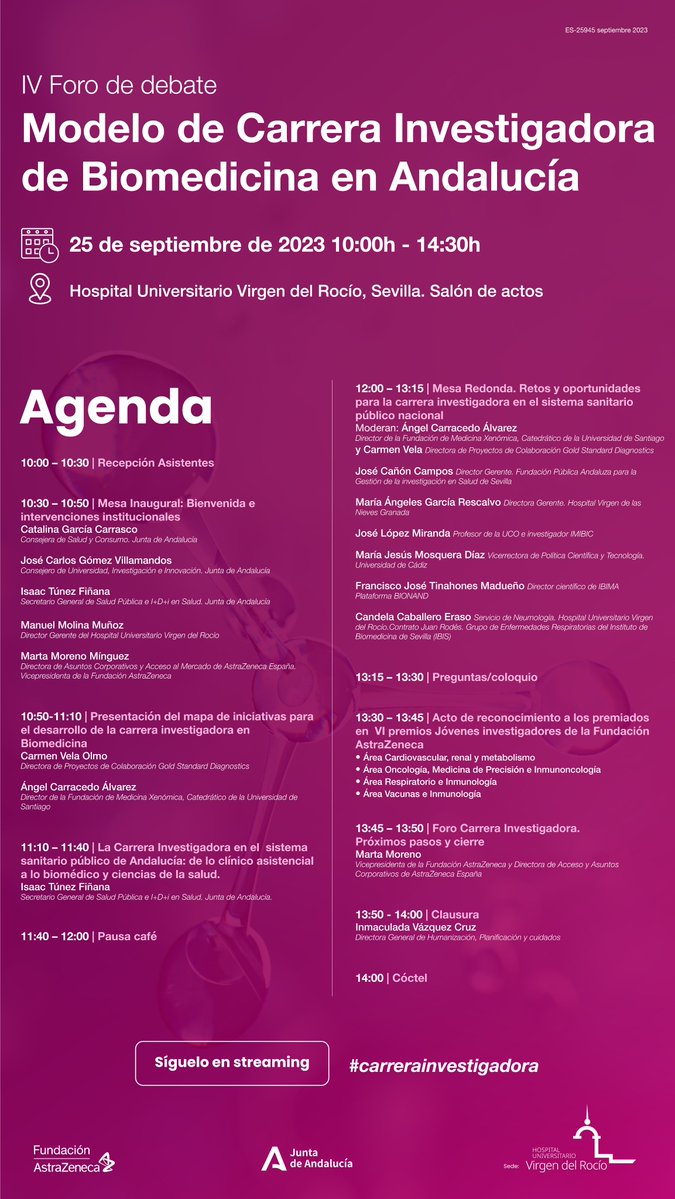 ¡Buenos días! ☀️

¿Os interesa la #Biomedicina? ¿Queréis investigar?

🗓️📌El próximo lunes 25 de septiembre no os perdáis el IV Foro de Debate "Modelo de Carrera Investigadora en Biomedicina en Andalucía".

➕Info: acortar.link/J3GpgR  
➡️Inscripción: acortar.link/rmLzPI