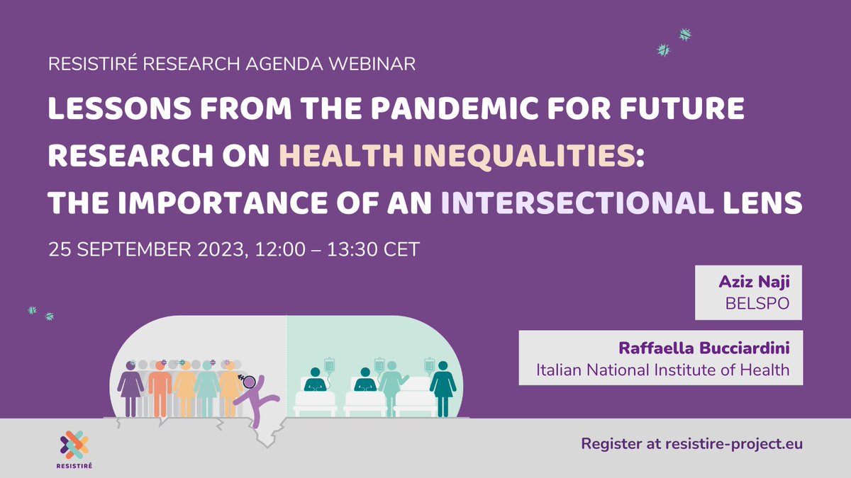 📅 Monday 25 September 🕛 12:00–13:30 CET 🎥 Online webinar on knowledge gaps in the field of health inequalities, with experts: - Aziz Naji, Programme Coordinator @belspo - Raffaella Bucciardini, Health Equity Unit Director @istsupsan 👉 Register now: resistire-project.eu/project-news/b…