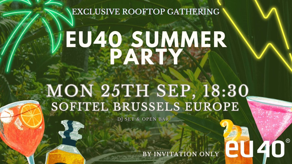 🌟 SAVE THE DATE: EU40 Summer Party 2023 🌟

It's that time of the year again when #Brussels comes alive with the promise of new beginnings! Join us for the iconic EU40 Summer Party!

📅 Date: Monday, 25th September
🕡 Time: 18:30 CEST
Link to register: lnkd.in/exE784Wv