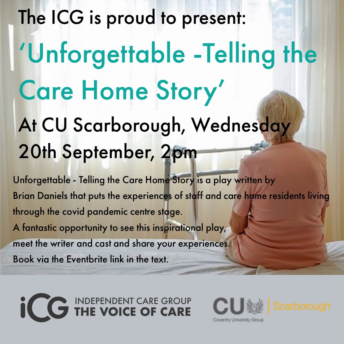 IndCareGroup's tweet photo. After the success of yesterday's performance in York, today we look forward to welcoming 'Unforgettable - Telling the Care Home Story' by @PlutoPlaysUK to @CUScarborough ...
See you there!
https://t.co/6C7Grl6tVZ https://t.co/vd80n7xNwW