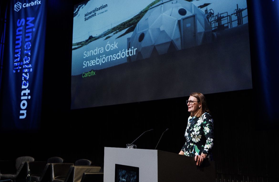 CarbFix's tweet photo. “The excitement when entering the conference hall, this gathering of masterminds, entrepreneurs and world leading scientists on mineral carbonation which all had traveled up here for two days of mineralization” @sandrasnaebj #Carbfixsummit23 https://t.co/xoKPF3BwYr