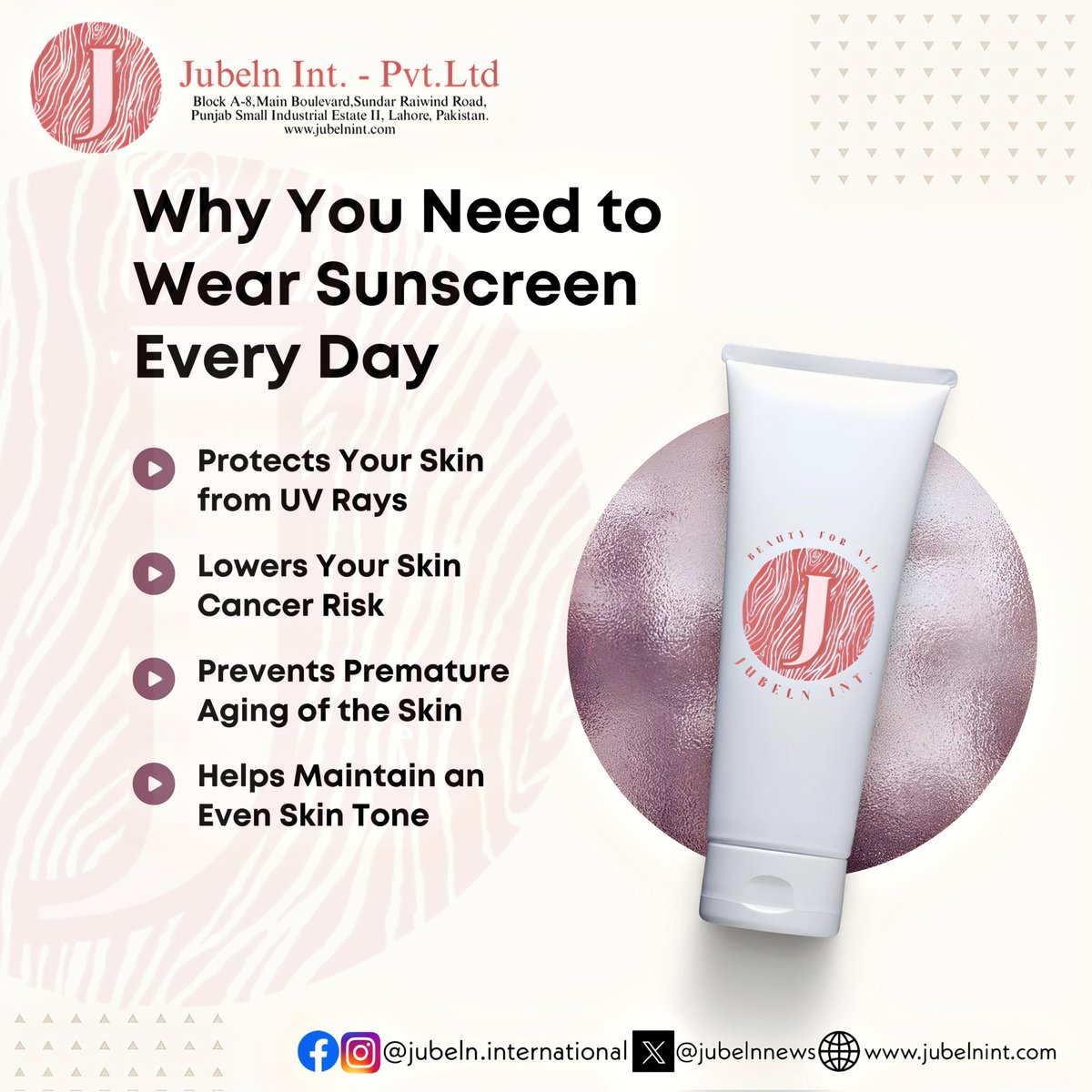 JUBELNNEWS's tweet photo. Wearing sunscreen is one of the best — and easiest — ways to protect your skin's appearance and health at any age. 
 #jubelnint #cosmeticslover #jubelncosmetics #manufacturer #products #personalcare #makeup #manufacturing #cosmetics #fashion #skincare #beauty #makeuptutorial https://t.co/pGNpExUqSu