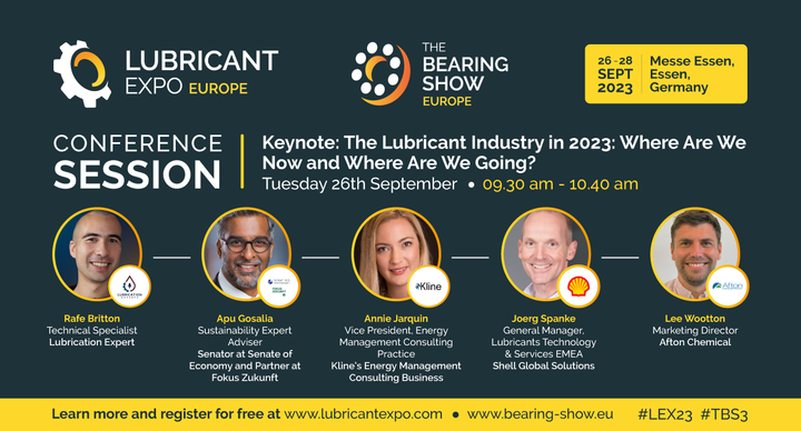 LubricantExpo's tweet photo. Join us at @LubricantExpo and @thebearingshow on Day One at 09.30am for a Conference Session: Keynote - The Lubricant Industry in 2023: Where Are We Now and Where Are We Going? 

 #LEX23 #LubricantExpo #TBS23 #TheBearingShow https://t.co/Z4ILDNWibJ