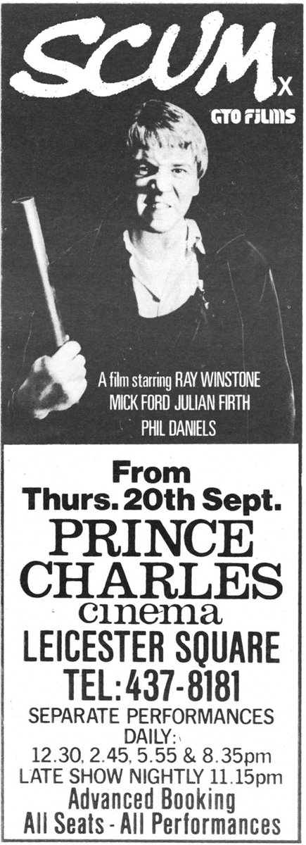 Mag1cH0ur's tweet photo. After being banned by the BBC in its shorter TV version, Alan Clarke's reworked, extended SCUM starring Ray Winstone and Phil Daniels, opened exclusively in London @ThePCCLondon on this day, September 20th, 1979.. https://t.co/w6Br7p44ow