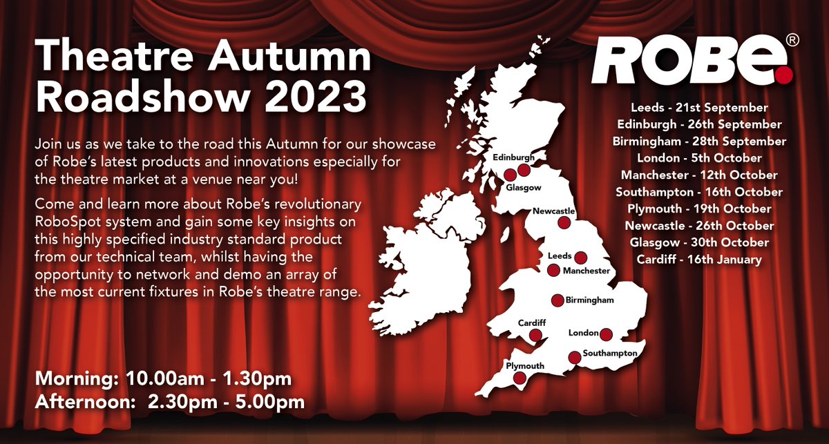 RobeAroundTheUK's tweet image. LIVE tomorrow in Leeds - doors open at 10am. There&apos;s still time to register for the #roberoadshow and only a few places remain for #RoboSpot training so please book to avoid disappointment.

Click on the link below to book and for more details: 
landing.liveit.io/robe/robe-road…
