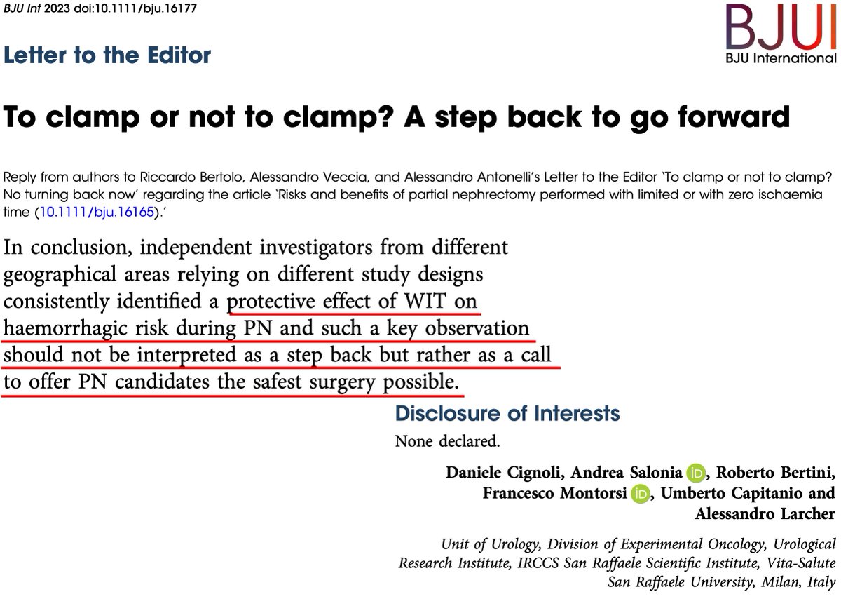 Daniele Cignoli (@cignolidaniele) on Twitter photo We received an interesting editorial comment on our recently published analyses on risks and benefits of performing partial nephrectomy with or without ischaemia.
Check out our reply on this relevant topic!
bjui-journals.onlinelibrary.wiley.com/doi/epdf/10.11…
<a href="/BJUIjournal/">BJU International</a> <a href="/u_capitanio/">Umberto Capitanio</a> <a href="/_alelarcher/">Alessandro Larcher</a> We received an interesting editorial comment on our recently published analyses on risks and benefits of performing partial nephrectomy with or without ischaemia.
Check out our reply on this relevant topic!
bjui-journals.onlinelibrary.wiley.com/doi/epdf/10.11…
<a href="/BJUIjournal/">BJU International</a> <a href="/u_capitanio/">Umberto Capitanio</a> <a href="/_alelarcher/">Alessandro Larcher</a>
