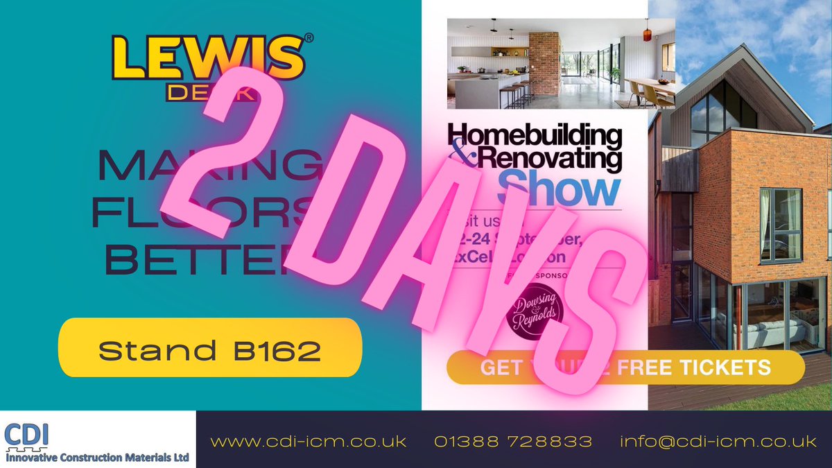 In 2 days the doors open on the <a href="/MyHomebuilding/">MyHomebuilding</a> show at ExCel, London. We'll be there on stand B162 with our #LewisDeck system. 

If you have a project on the go and you want to out why Lewis Deck is "Making Floors Better" come and say hello and have a chat with us.