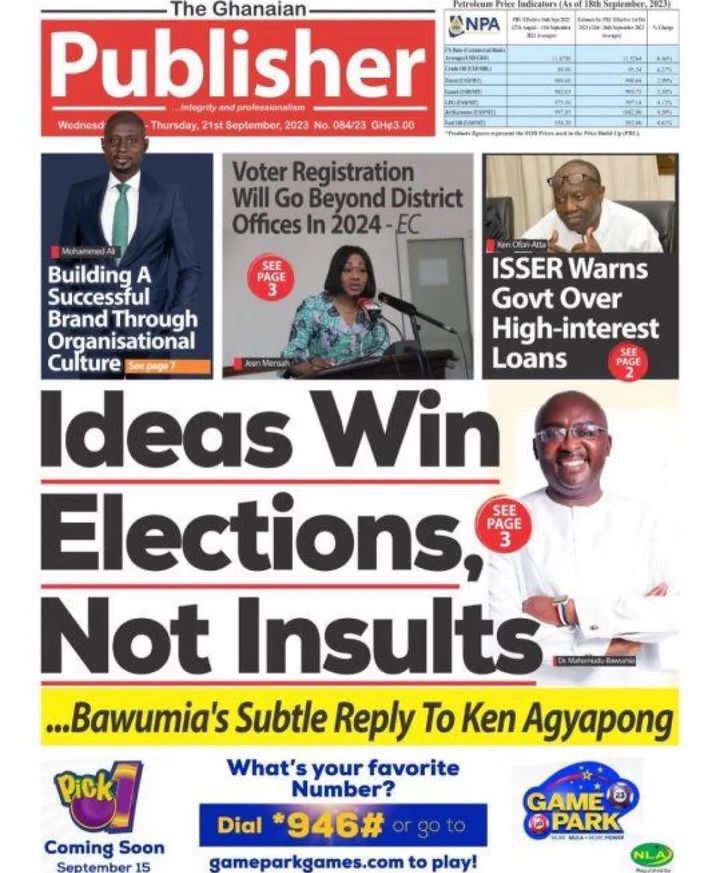 AccraEvents's tweet photo. 🌞📰 Good Morning all @accracitizens ! 🕺🏾💃 Stay informed about the latest news in our Dear Country 🇬🇭 Here are some Newspaper Headlines for today (Wednesday, 20th September, 2023). 🗞 Read on to know what's happening in the city and around the country. @AccraEvents @AccraCitizen https://t.co/xPd7TSpBEt