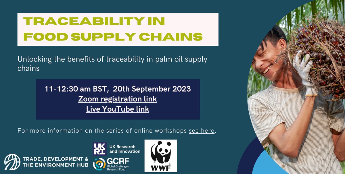 GCRF_TRADE_Hub's tweet photo. 📣Learn about traceability in palm oil supply chains!

⏰ 11 BST
🗓️ TODAY (20/9)

Register now👉 https://t.co/sLfNnxPsbb

@WWF https://t.co/yVCHVJ9mO2