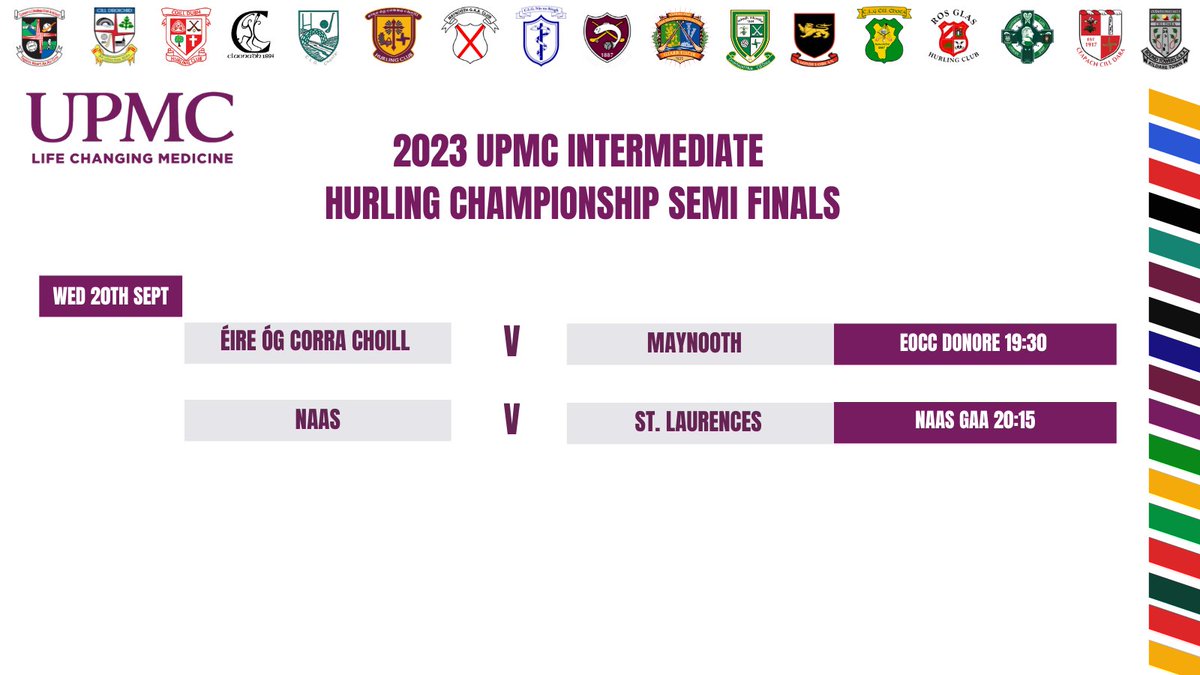 KildareGAA's tweet photo. Wishing the very best of luck to @EOCCHurling, @maynoothgaa , @SHNaas15 and @StLaurencesGaa  as they take part in the @UPMC Intermediate Hurling Championship Semi Finals this evening.

The players and management appreciate your support. https://t.co/5uvwXQaRxd
