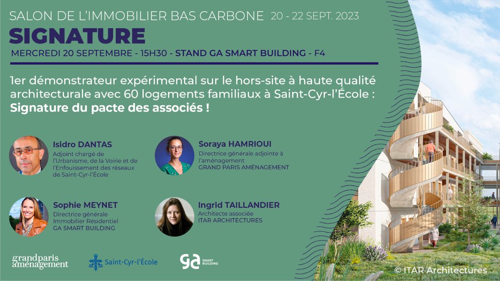 gpamenagement's tweet photo. Retrouvez @gpamenagement dès aujourd’hui sur le #SIBCA2023 !
📍 Stand F7
🔍Rendez-vous à 15H30 sur le stand du @GroupeGA - Stand F4 - pour la signature du pacte des associés du premier démonstrateur sur le hors-site à @Saintcyrlecole
#qualitearchitecturale #horsite #bascarbone https://t.co/2H8EM5kR14