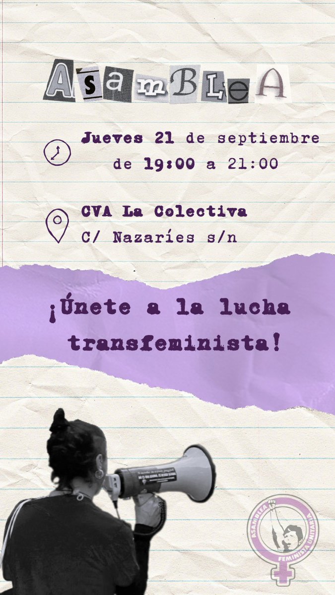Mañana retomamos las asambleas para el próximo curso.

Nos reunimos en La Colectiva a las 19.0 h

 Si es la primera vez que vienes no dudes en escribirnos para quedar antes y contarte sobre nosotres/as💜

Toda la asistencia es bienvenida, anímate a probar!!! 🔥💜