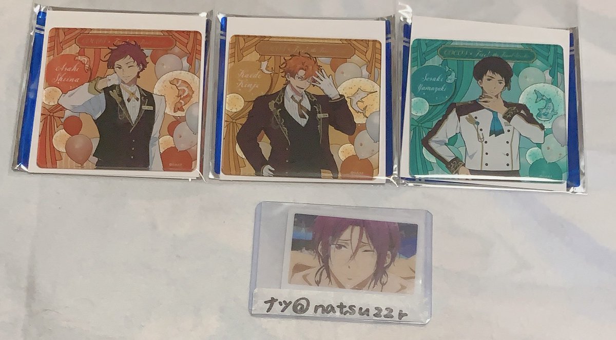 natsu22r's tweet photo. 【交換】 Free! FS ココス COCO'S アクリルコースター 書き下ろしカード

譲)楓 宗介 旭 真琴

求)凛 郁弥

郵送交換希望です https://t.co/yzwFhdPLPE