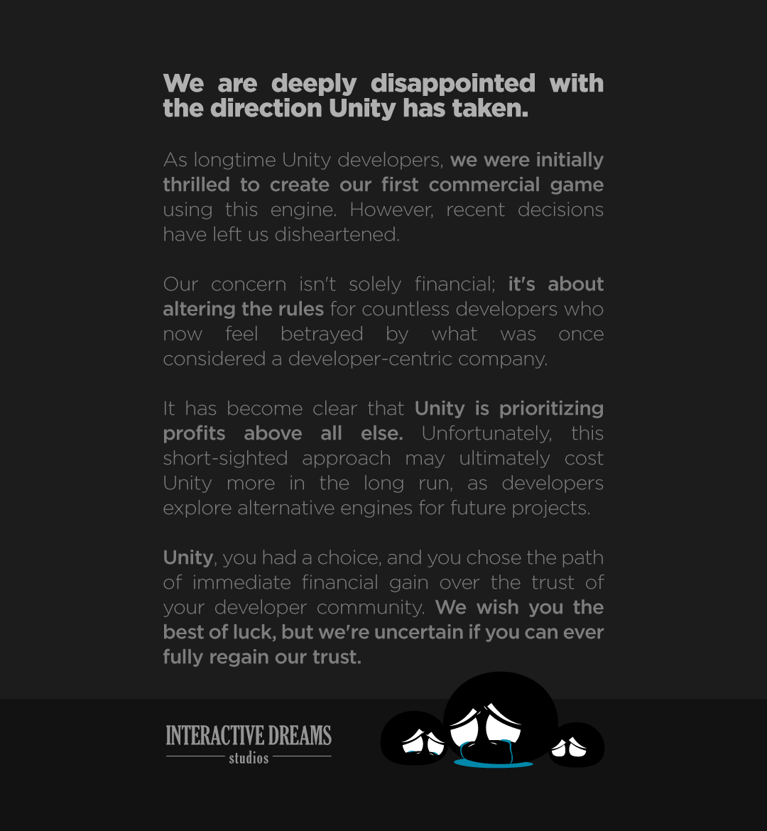 InteractiveDre2's tweet photo. Unity, what the hell?

#gamedev #unityengine #unityruntimefee
@FuckedByUnity https://t.co/LYOCBm5mLS