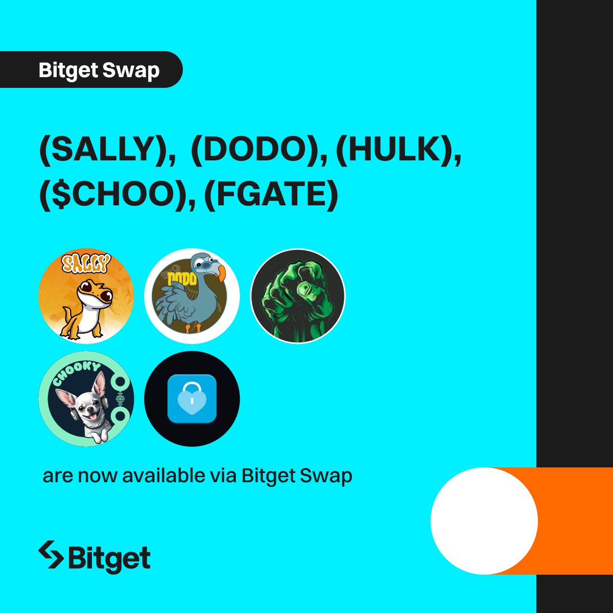 $SALLY, $DODO, $HULK, $CHOO &amp; $FGATE are now available via #Bitget Swap.

@SallyERC20 <a href="/coin_dodo/">Dodo</a> <a href="/HulkReturns/">HULKINU</a> @Chookyinu @frengate

✅ #Swap now on #Bitget - 
bitget.com/swap

$100 #giveaway for 10 members!
✅ RT + TAG 3 friends.

Details:
bitget.com/en/support/art…