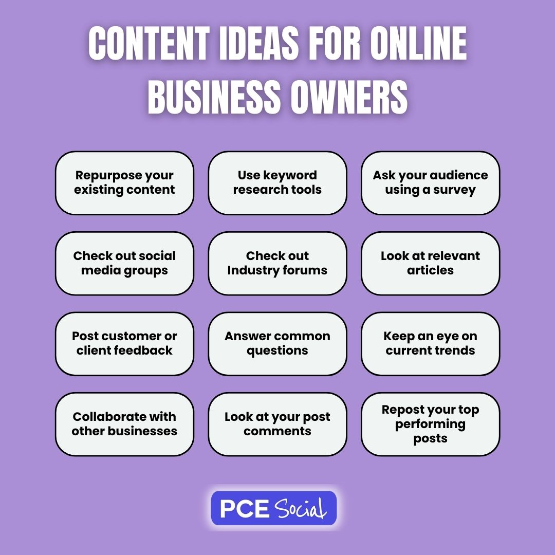 pcesocial's tweet photo. Here are 12 content ideas for the online business owners out there! 

You're welcome! 

#contentcreation #contentplanning https://t.co/GYly1EYY8m