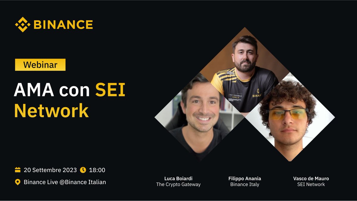 BinanceItalian's tweet photo. Approfondiamo @SeiNetwork 🛳️, uno dei recenti progetti di #Binance Launchpool.

Avrai l’opportunità di fare la tua domanda al team di $SEI e scoprire maggiori dettagli su una delle più veloci blockchain Layer-1. 

🕣 Settembre 20, 18:00
➡️Diretta: https://t.co/kJb3fIkrEt https://t.co/x6x0JeqAKS