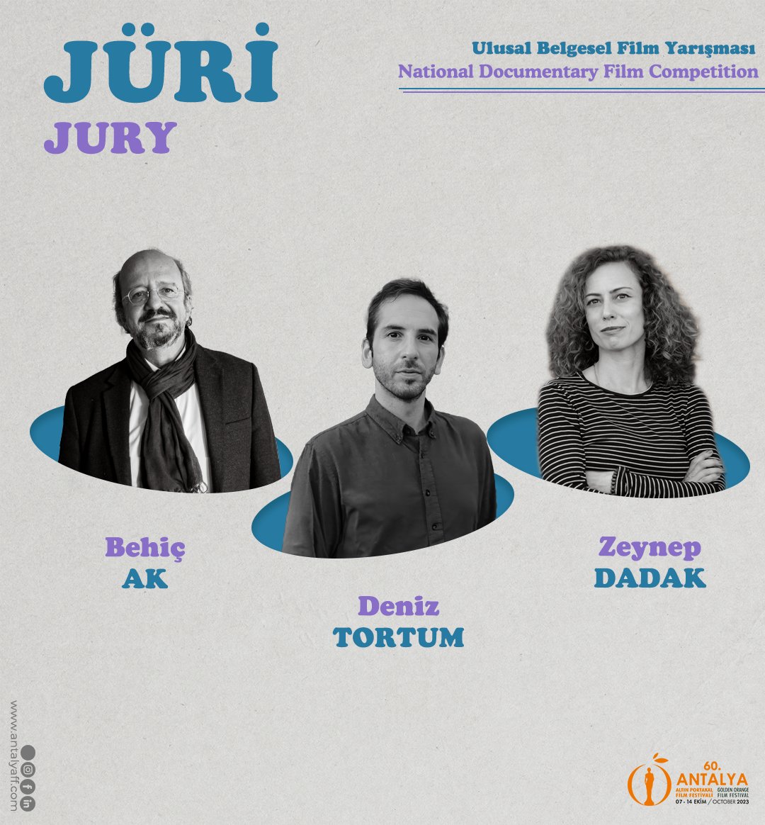 AntalyaFF's tweet photo. 60. Antalya Altın Portakal Film Festivali’nin Ulusal Belgesel Film Yarışması jürisi belli oldu!
Jüride karikatürist, yazar ve yönetmen Behiç Ak; yönetmen Deniz Tortum ve yapımcı, senarist ve yönetmen Zeynep Dadak yer alıyor.
#AntalyaFF2023 #60AltınPortakal https://t.co/dq0umzP1Ex