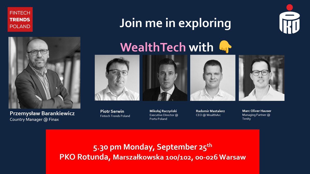 Barankiewicz's tweet photo. Jak macie wolne poniedziałkowe popołudnie, to wpadajcie do Rotundy - okazja, by pogadać nie tylko o fintechach!
zapisy na https://t.co/sUc80PZcOG https://t.co/JVj8byPw2U