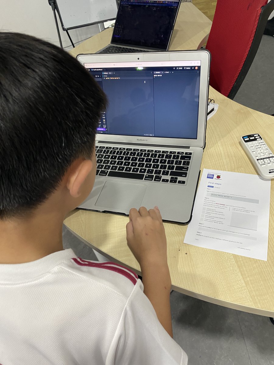 print("Hello World from Year 5!") - python coding is underway. Lots of fabulous collaboration and problem solving today. <a href="/HISYear5/">HISYear5</a> <a href="/HELPISKL/">HELP International School</a> #coding