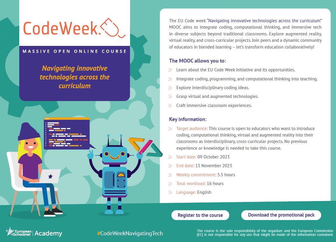 Jan De Craemer 🇪🇺 (@decraemerjan) on Twitter photo 📢Oproep aan alle #leraren! Scchrijf nu in voor de <a href="/CodeWeekEU/">EU Code Week</a> MOOC.
Ontdek #coding, #VR en meer. Gratis en geen ervaring nodig, enkel jouw enthousiasme om te leren🤩🔗bit.ly/NavigatingTech…
📅van 9 okt tot 15 nov.
#CodeWeekNavigatingTech #EUNAcademy #EUCodeWeek #codeweek 📢Oproep aan alle #leraren! Scchrijf nu in voor de <a href="/CodeWeekEU/">EU Code Week</a> MOOC.
Ontdek #coding, #VR en meer. Gratis en geen ervaring nodig, enkel jouw enthousiasme om te leren🤩🔗bit.ly/NavigatingTech…
📅van 9 okt tot 15 nov.
#CodeWeekNavigatingTech #EUNAcademy #EUCodeWeek #codeweek