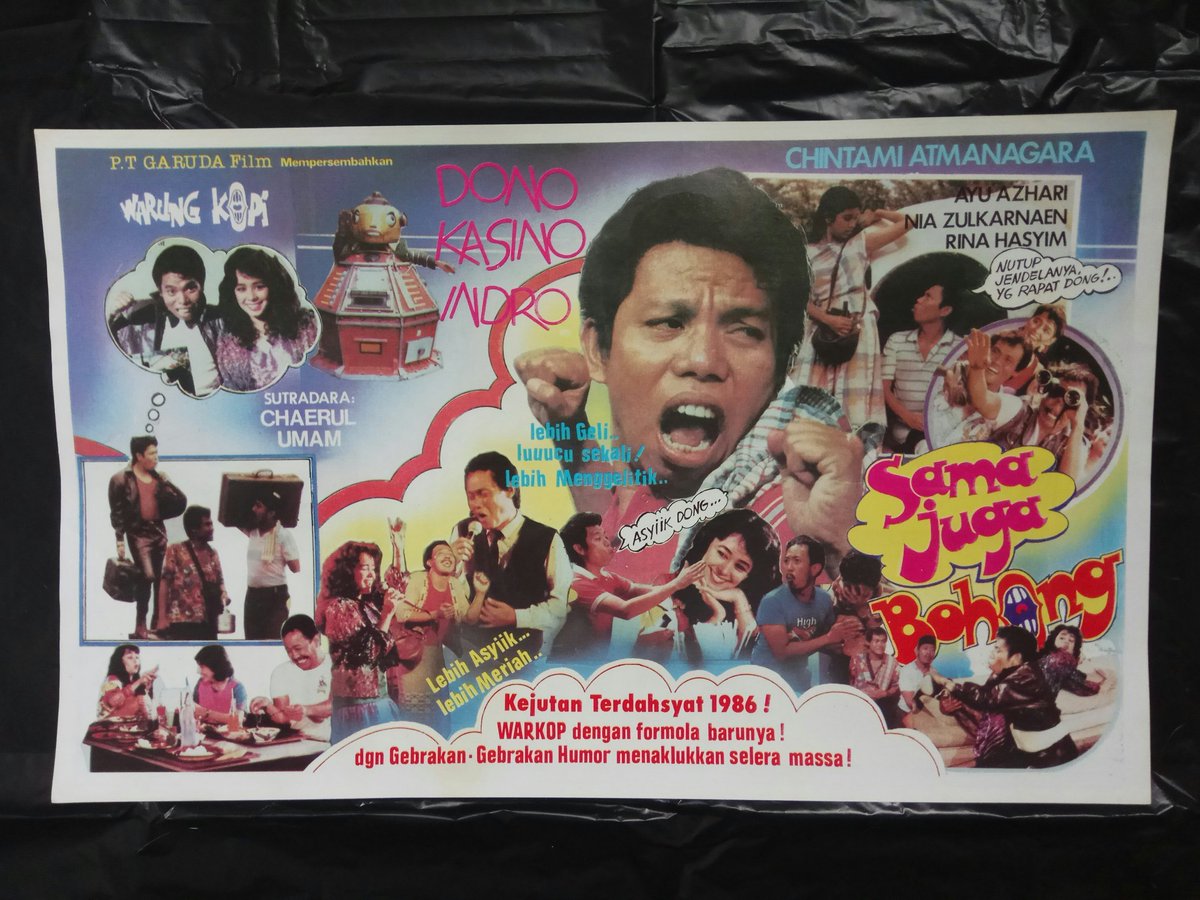 WRSTORE_'s tweet photo. Promo-flyer film "Warkop DKI: Sama Juga Bohong" (1986).
New old stock.
Panjang 32 cm, lebar 19,5 cm. Gambar ada di dua sisi.
Rp50.000.
#WRStore https://t.co/XzGhrgn5p0