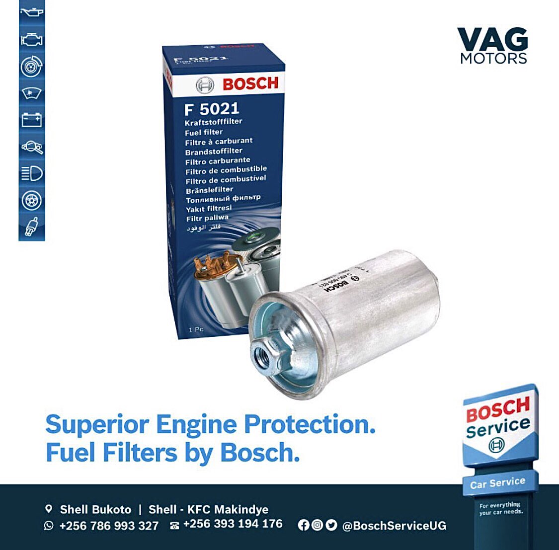 BoschServiceUG's tweet image. Buy genuine Bosch #FuelFilters to help protect the most expensive parts of the engine by filtering out foreign particles that can damage a fuel injector. 

Protect your fuel system and engine from unwanted particles and prolong the life of your car. 🚗 💨 
#BoschCarService
