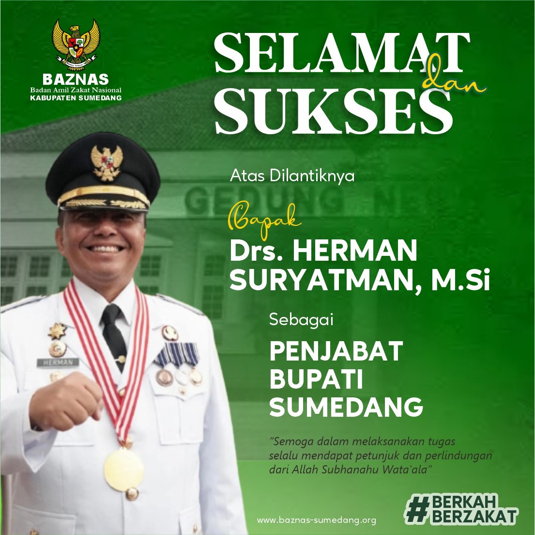 BaznasSumedang's tweet image. Selamat dan Sukses

Atas dilantiknya
Bapak Drs. Herman Suryatman, M.Si.

Sebagai Penjabat Bupati Sumedang.

Semoga dalam menjalankan tugas senantiasa mendapat petunjuk dan perlindungan dari Allah SWT. 

 #baznaskabsumedang #Sumedang #simpati #melesat