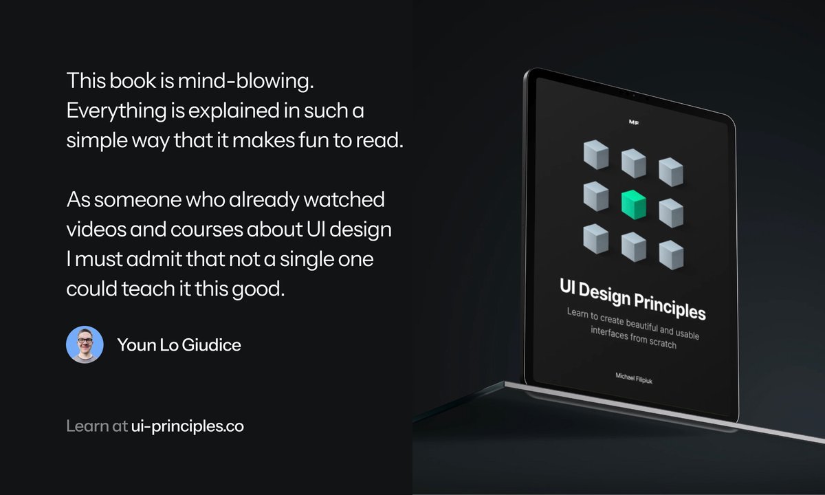 MichaelFilipiuk's tweet photo. Design education should be fun.

I'm so happy to see that people appreciate not only the knowledge inside "UI Design Principles", but also how entertaining it is to read. https://t.co/npneg5QFVG