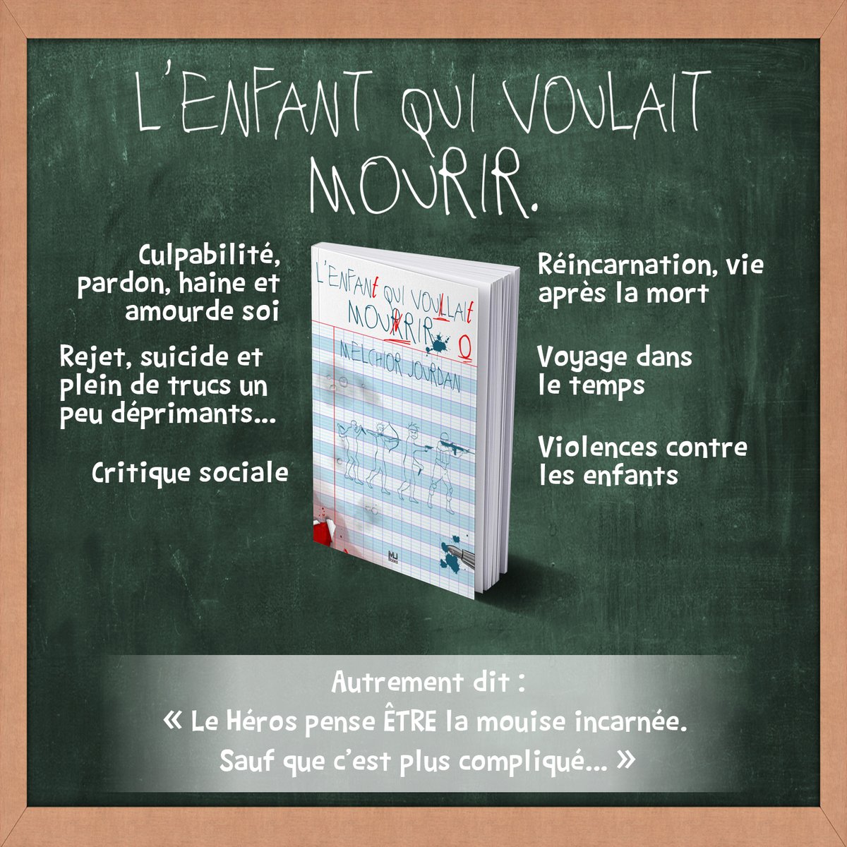 MelchiorBooks's tweet photo. Post offrant un résumé complet de ma bibliographie actuelle. Trois livres (public adulte) dans trois univers différents :

📖𝕋𝕚𝕖𝕣𝕣𝕒 ℕ𝕒𝕕𝕒
570 pages.
📖 𝕃𝕖 ℍ𝕖́𝕣𝕠𝕤 𝕀𝕞𝕒𝕘𝕚𝕟𝕒𝕚𝕣𝕖
373 pages.
📖 𝕃'𝕖𝕟𝕗𝕒𝕟𝕥 𝕢𝕦𝕚 𝕧𝕠𝕦𝕝𝕒𝕚𝕥 𝕞𝕠𝕦𝕣𝕚𝕣
378 pages. https://t.co/rKsqXNnVKK