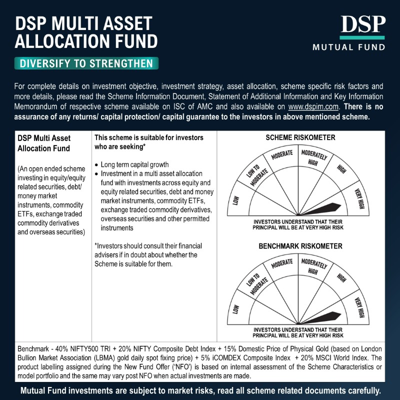 dspmf's tweet photo. Reminder: The NFO of DSP Multi Asset Allocation Fund closes tomorrow (Sep 21, 2023). 

We hope you've considered it and have discussed it with your MF Distributor/ Investment Consultant/ RM already.

Here is all about the fund, in a single thread 👇