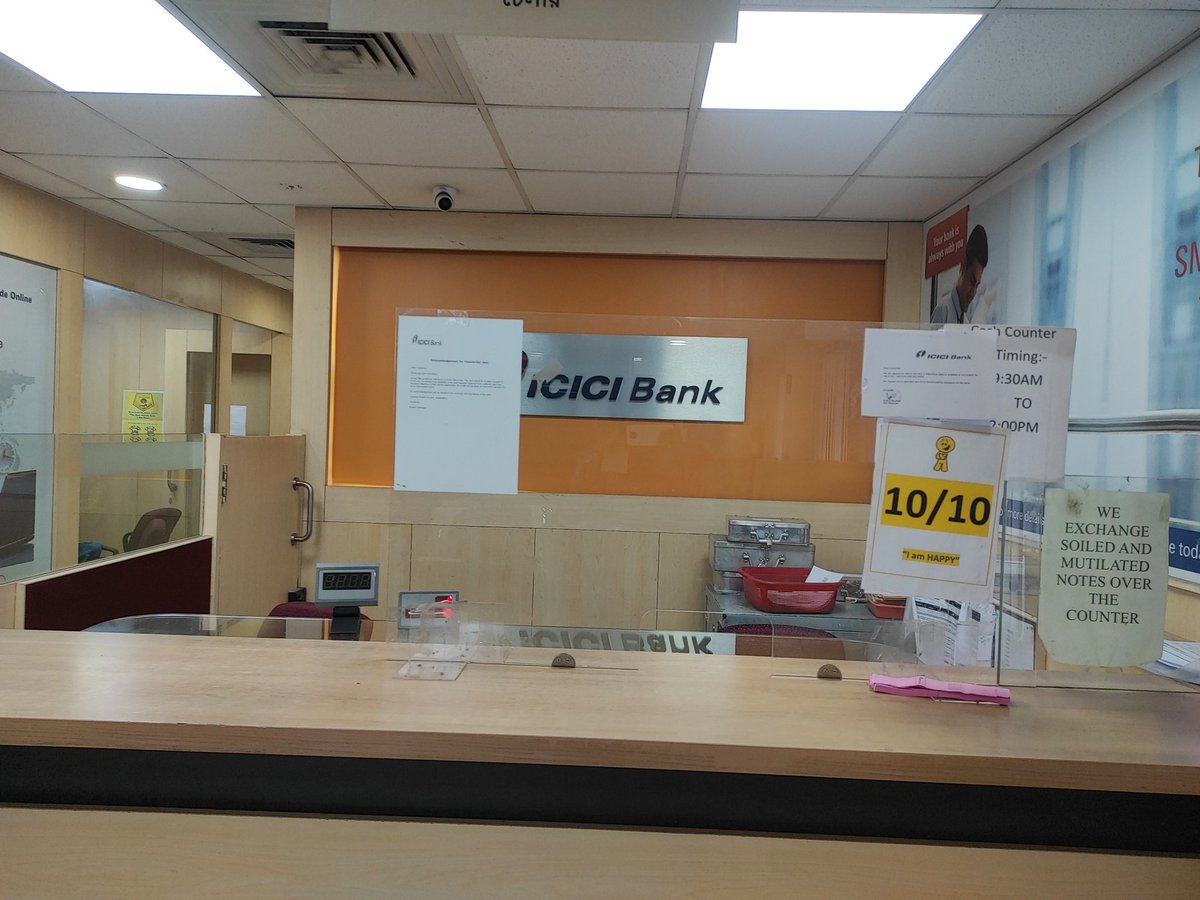 mihirdesai31's tweet photo. @ICICIBank 
@ICICIBank_Care 
@RBI 
@RBIsays 
Branch have there own rules of cash withdrawal? Is it possible?? No cash withdrawal after lunch hour starts??is this a joke?? No official notice.Just a plain printout.Why you don't close the branch? No one is bothered to call manager!? https://t.co/yALGIr41AL