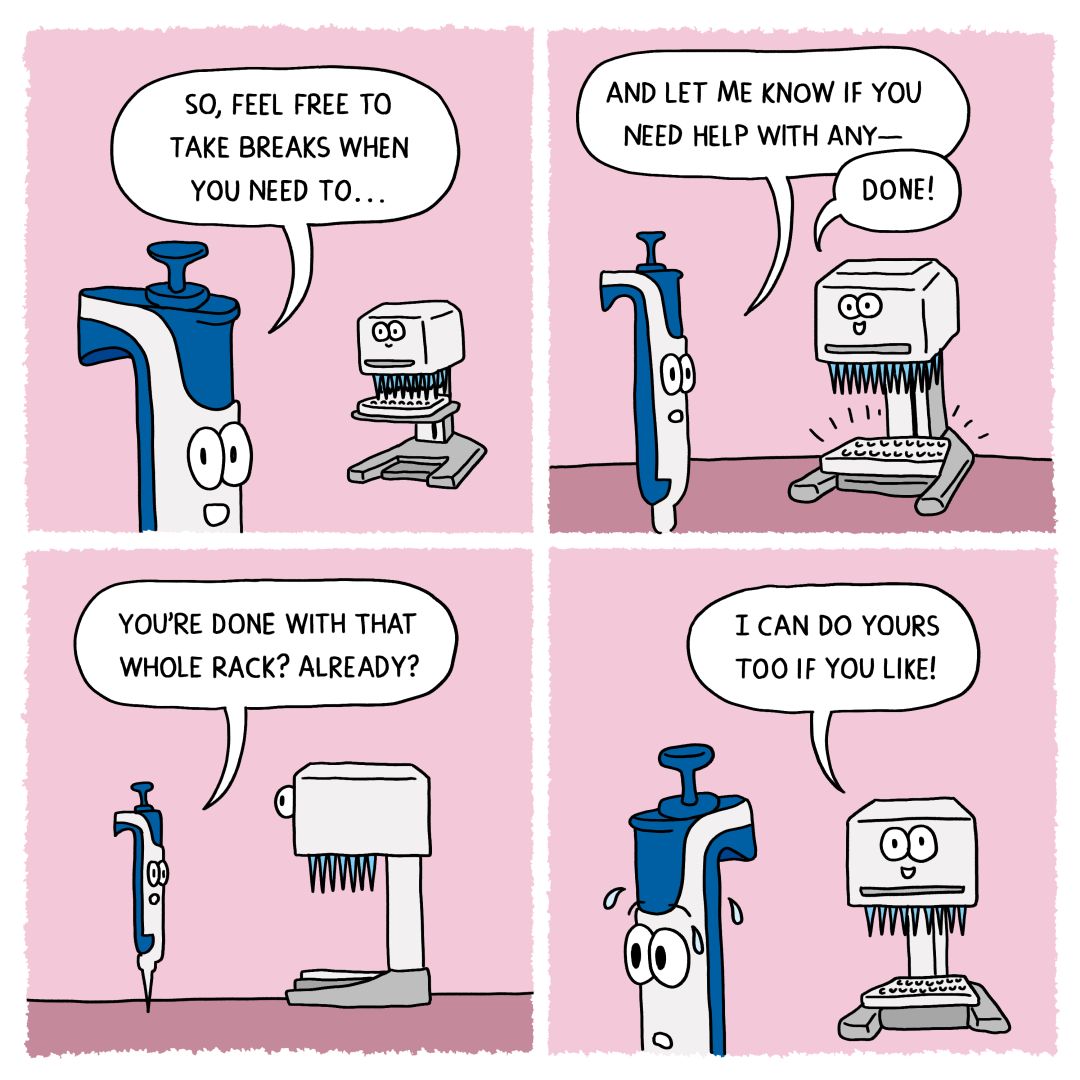 raininpipetteJP's tweet photo. #レイニン 新製品の #MicroPro の4コマ漫画です。先輩のシングルピペットの立場危うし😬…?
都内は先ほど通り雨?が降りましたが、みなさまのところではいかがでしょうか。お帰りお気をつけて、今日もお疲れ様でした!
#企業公式がお疲れ様を言い合う
#マイクロピペット https://t.co/opqr8eVz72