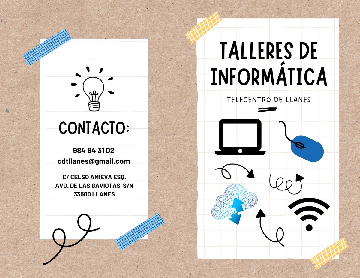 Talleres de informática en el CDTL (Telecentro) para octubre y noviembre.
¡Plazas limitadas! Inscripciones en el CDTL, por mail o teléfono.
📞984843102
🖥️cdtllanes@gmail.com
#cdtlllanes #telecentro #talleresinformatica #llanes