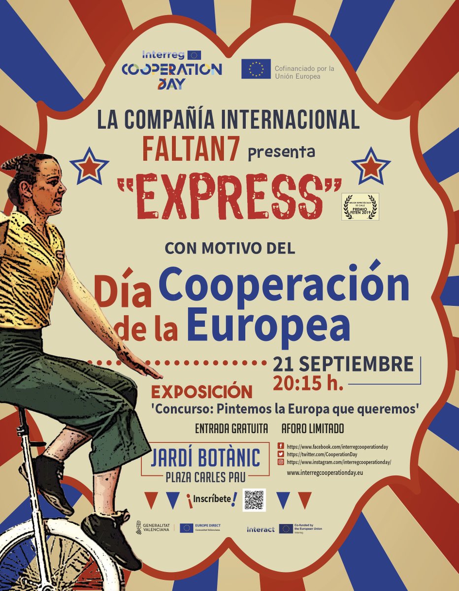EuropeDirectVal's tweet photo. 📢 Celebramos el Día de la Cooperación Europea #ECDay
🎪 Con el espectáculo EXPRESS
🗓️ El 21 de septiembre  |  20h15
📍   En el Jardín Botánico, València 
👉 Entrada gratuita, necesaria inscripción 
➡️ https://t.co/9Oj0aT6Buu https://t.co/bEZJoMH1Ff