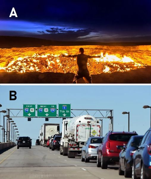 commishatkins's tweet photo. SURVEY. Which looks more like the Gates of Hell to you?
A. The Gates of Hell natural gas crater in Asia
B. The Lafayette Bridge in St. Paul https://t.co/tIVUPZ4tKE