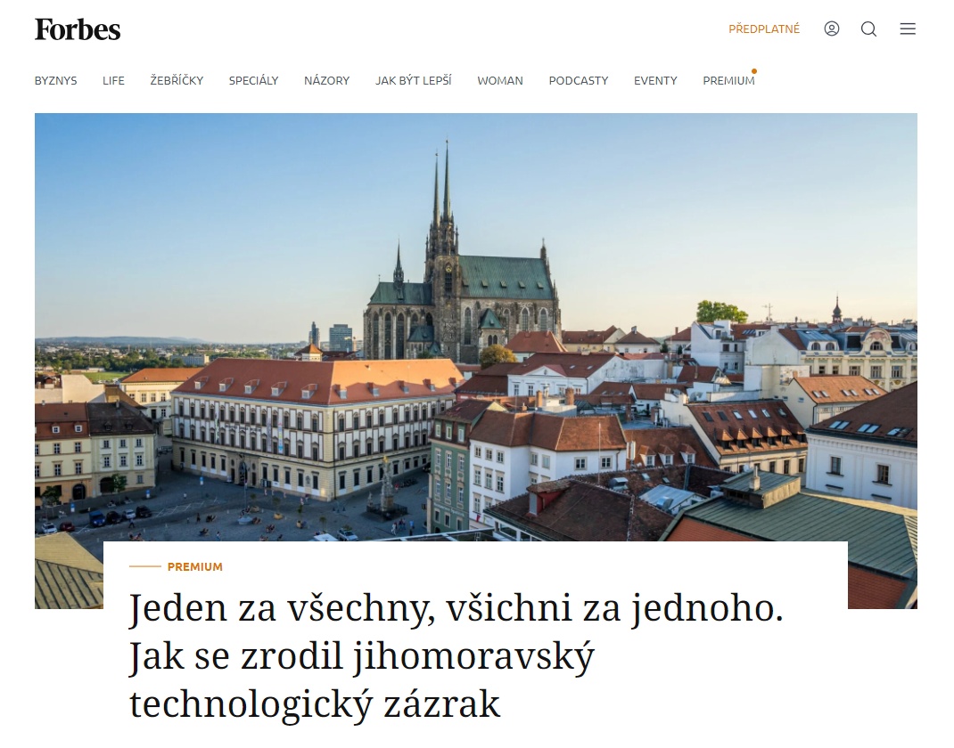 📌„ <a href="/Jihomoravsky_kr/">Jihomoravský kraj</a> jede. Vlastně letí. Až ke hvězdám!“ píšou v novém čísle časopisu <a href="/Forbes/">Forbes</a> Next.

📌 <a href="/ForbesCesko/">Forbes Česko</a> popsal celý příběh, který dovedl náš inovační ekosystém mezi inovační lídry celé Evropy.

📌Přečtěte si ho v aktuálním čísle nebo online 👉 bit.ly/44X3bgw