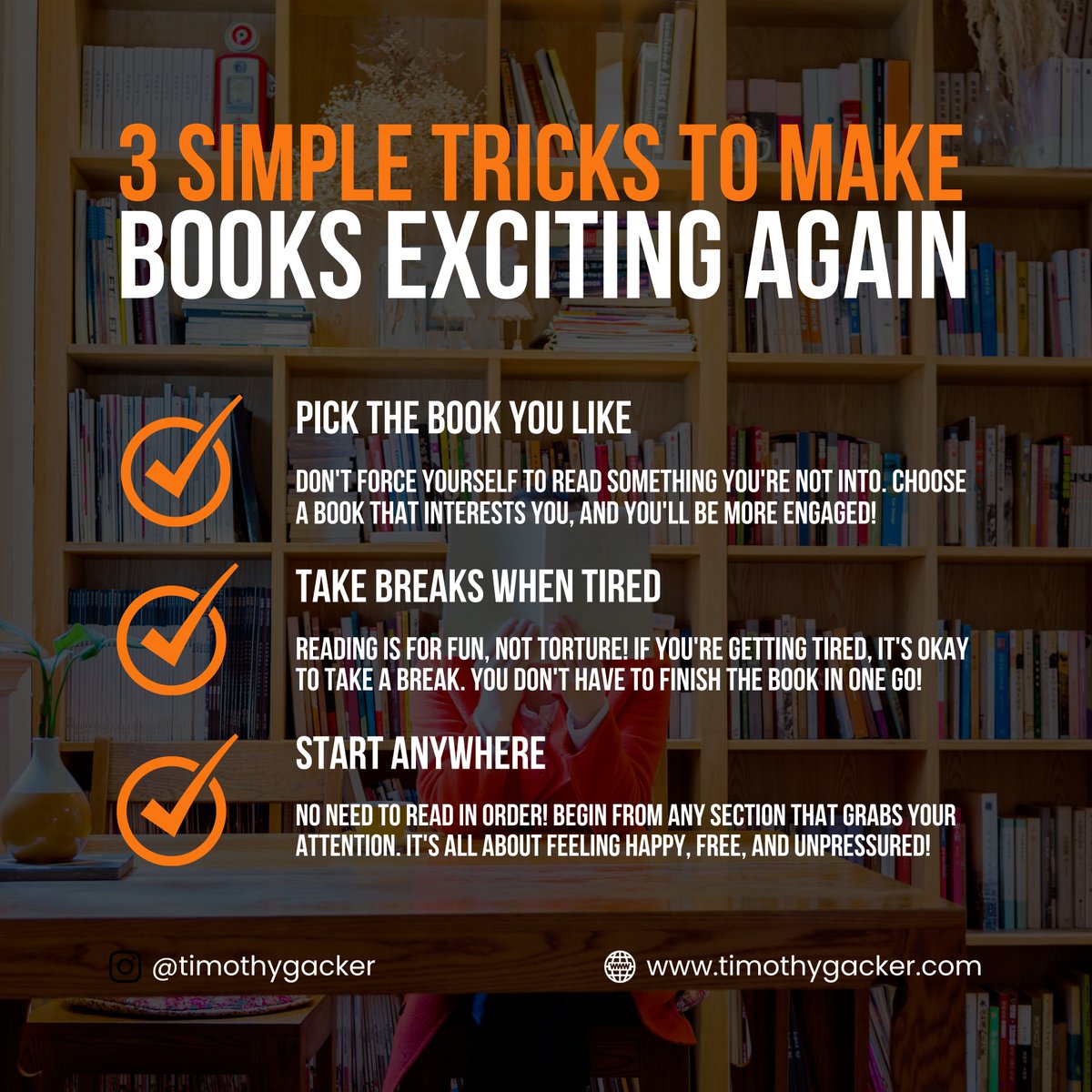 Let's rekindle the love for books and make reading an exciting adventure once more!  

Share these tricks with fellow bookworms and reignite the passion for books!   

#readingtips #booklovers #readingisfun #enjoyreading