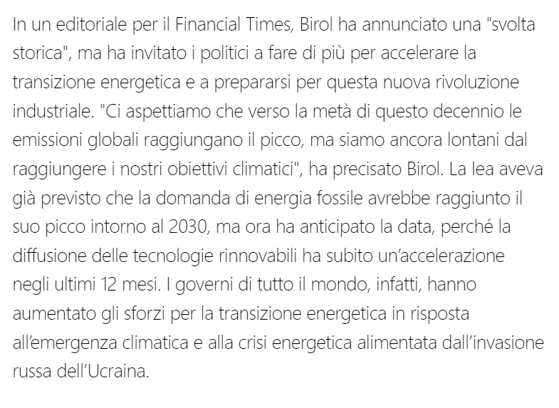ReRebaudengo's tweet photo. Politica sia agile per adattarsi alla transizione energetica.
@fbirol @IEA invita i governi a fare di più per accelerare la transizione energetica e promuovere le rinnovabili https://t.co/XwVVMUQu7s @qnazionale
Rivoluzione industriale si compirà, grosso errore restare indietro https://t.co/2Xc3rCluxH
