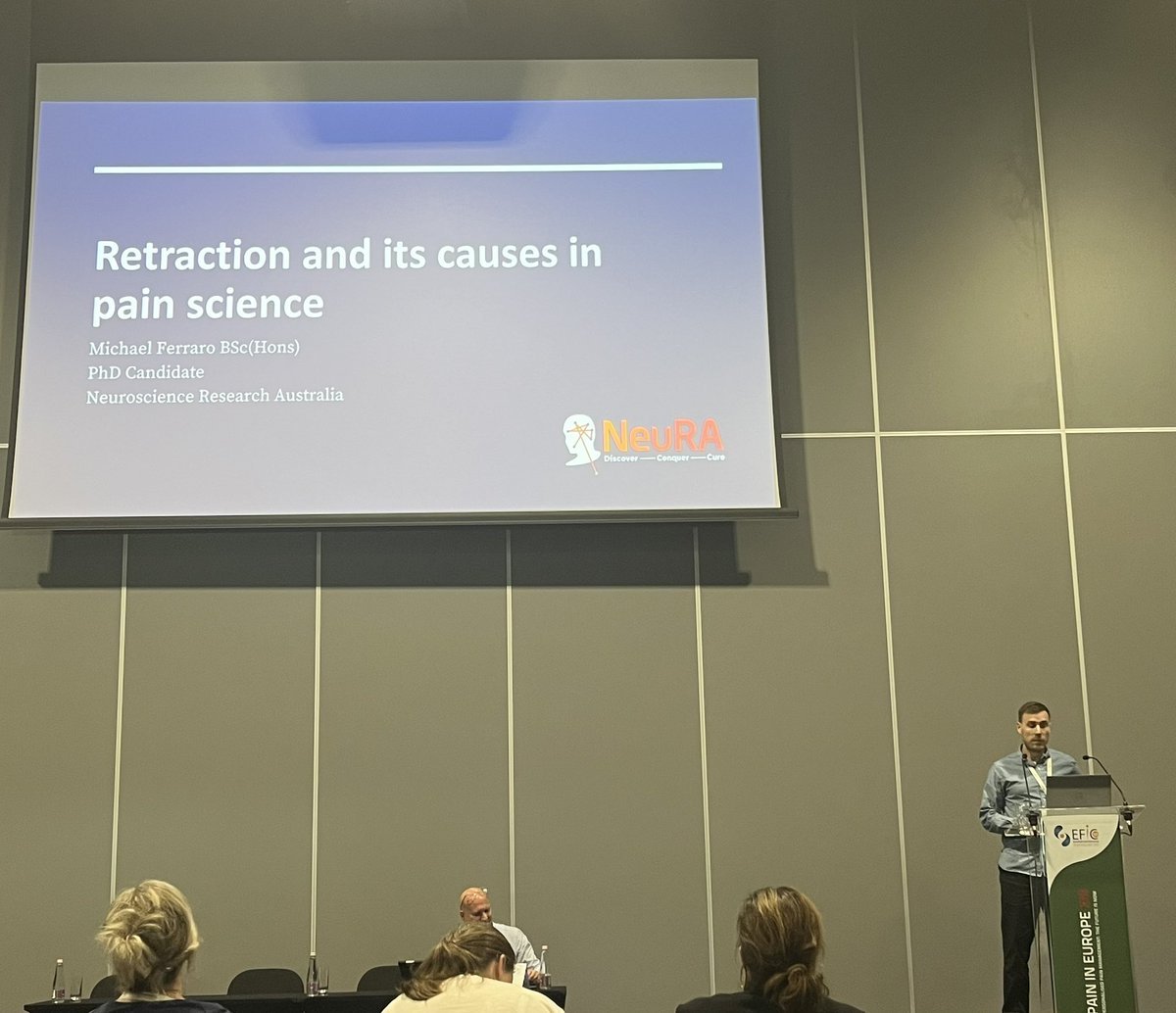 Aidan Cashin (@aidancashin) on Twitter photo Michael Ferraro <a href="/mcferraro_/">Michael Ferraro</a> providing a great overview of the problem of retractions in pain research and introducing possibly strategies for authors and journal editors to reduce their impact on pain evidence. #EFIC2023 <a href="/NeilOConnell/">Neil O'Connell</a> <a href="/Nadia_Soliman_/">Nadia Soliman</a> <a href="/EmmaFisher1/">Emma Fisher</a> <a href="/PainIMPACTNeuRA/">Centre for Pain IMPACT</a> Michael Ferraro <a href="/mcferraro_/">Michael Ferraro</a> providing a great overview of the problem of retractions in pain research and introducing possibly strategies for authors and journal editors to reduce their impact on pain evidence. #EFIC2023 <a href="/NeilOConnell/">Neil O'Connell</a> <a href="/Nadia_Soliman_/">Nadia Soliman</a> <a href="/EmmaFisher1/">Emma Fisher</a> <a href="/PainIMPACTNeuRA/">Centre for Pain IMPACT</a>